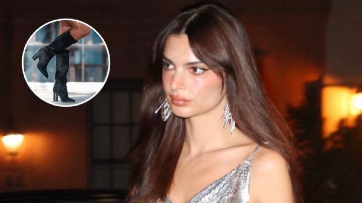 Emily Ratajkowski nos enseña a combinar la mejor falda metálica de H&M con botas altas y negras